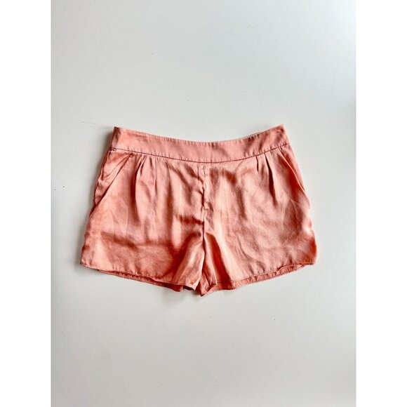 Aritzia Pants - Aritzia WILFRED Peach Pink Silk Satin Charmeuse High Rise Pleated Shorts, Size 2